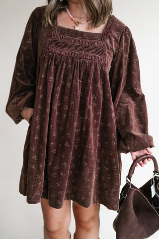 Autumn Sunrise Floral Corduroy Mini Dress