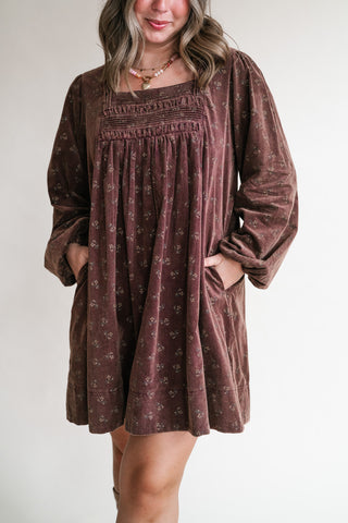 Autumn Sunrise Floral Corduroy Mini Dress