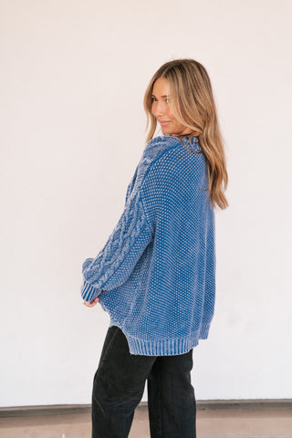 Cobalt Mist Cable Knit Sweater