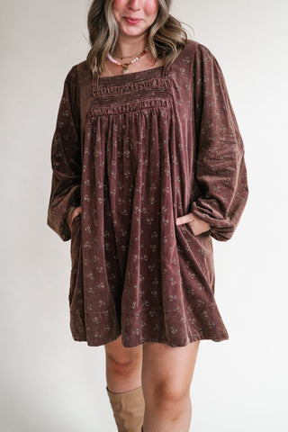Autumn Sunrise Floral Corduroy Mini Dress