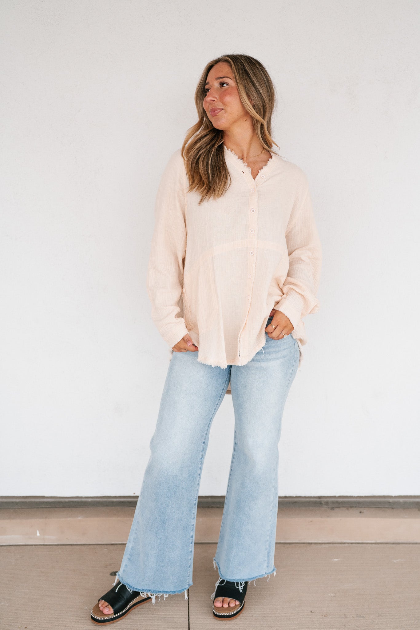 DOORBUSTER: Easy Days Button-Up Top - Ivory