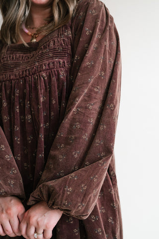 Autumn Sunrise Floral Corduroy Mini Dress