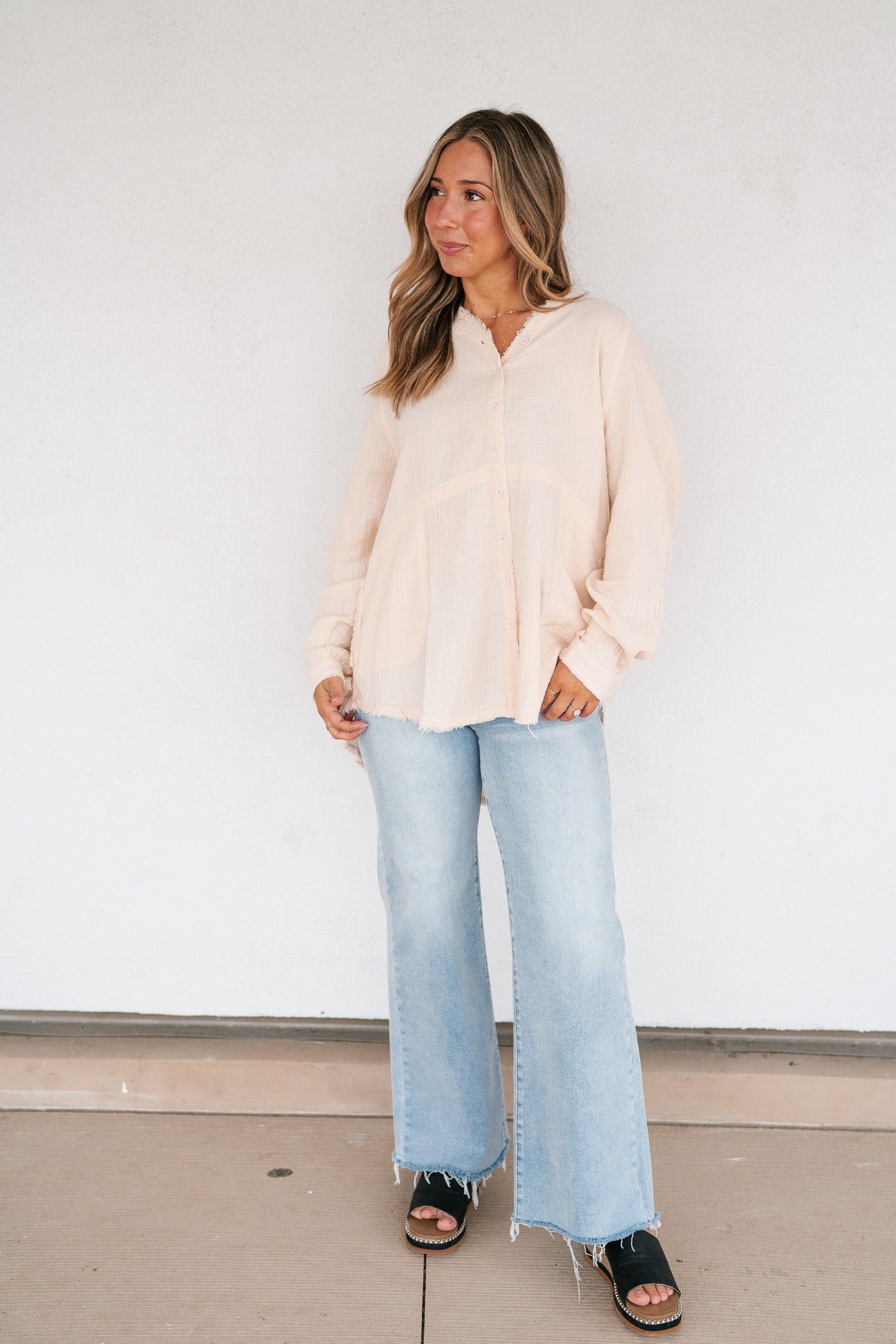 DOORBUSTER: Easy Days Button-Up Top - Ivory