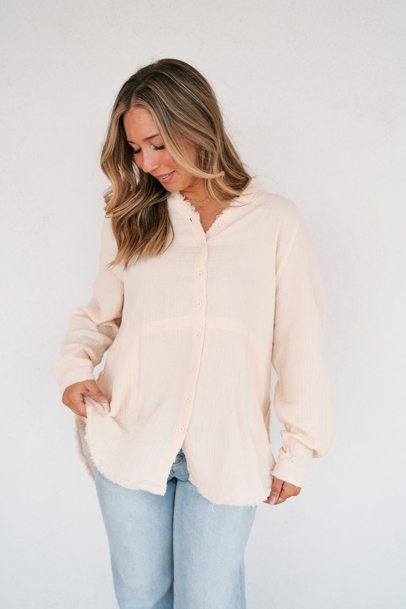 DOORBUSTER: Easy Days Button-Up Top - Ivory