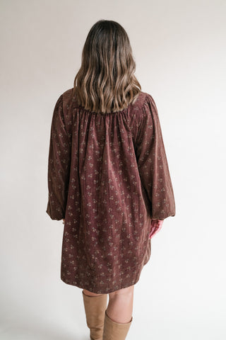 Autumn Sunrise Floral Corduroy Mini Dress