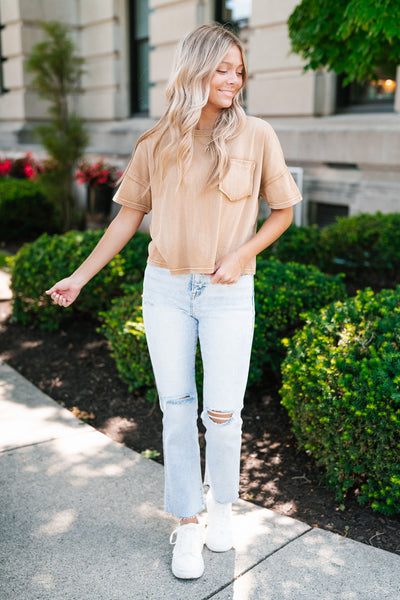 Sitting In The Sun Mineral Wash Tee - Tan