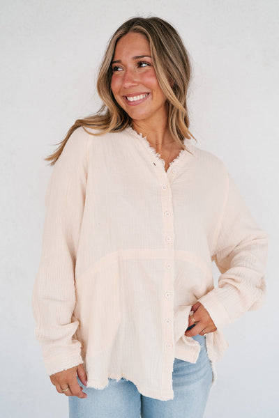 DOORBUSTER: Easy Days Button-Up Top - Ivory
