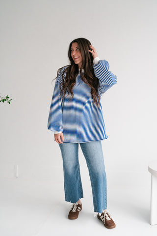 Fine Line Relaxed Striped Everyday Top - Royal Blue