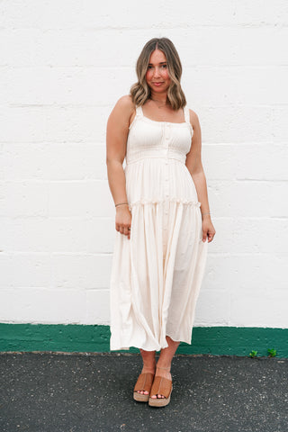 Sweet Lemon Pinstripe Midi Dress