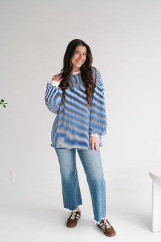 Fine Line Relaxed Striped Everyday Top - Royal Blue