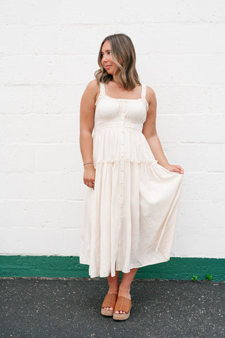 Sweet Lemon Pinstripe Midi Dress