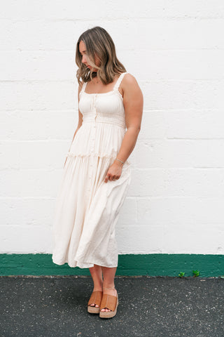 Sweet Lemon Pinstripe Midi Dress