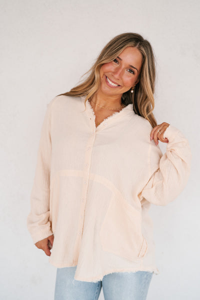 DOORBUSTER: Easy Days Button-Up Top - Ivory