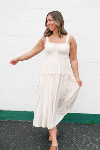 Sweet Lemon Pinstripe Midi Dress