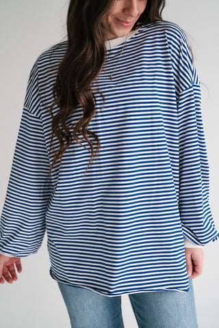 Fine Line Relaxed Striped Everyday Top - Royal Blue
