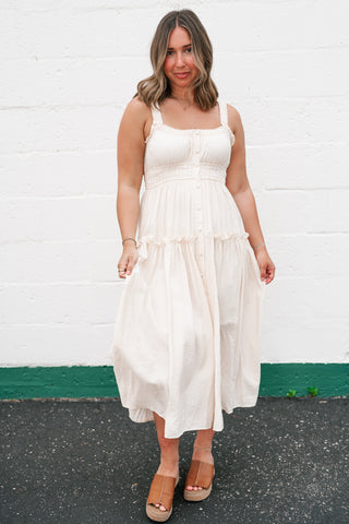 Sweet Lemon Pinstripe Midi Dress