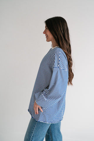 Fine Line Relaxed Striped Everyday Top - Royal Blue
