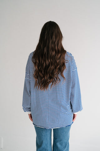 Fine Line Relaxed Striped Everyday Top - Royal Blue