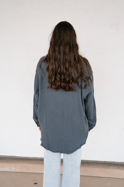 DOORBUSTER: Easy Days Button-Up Top - Dusty Navy
