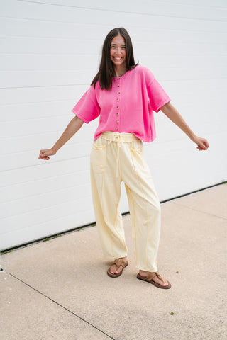 Sweet Pink Button Up Knit Cardigan - Bright Pink