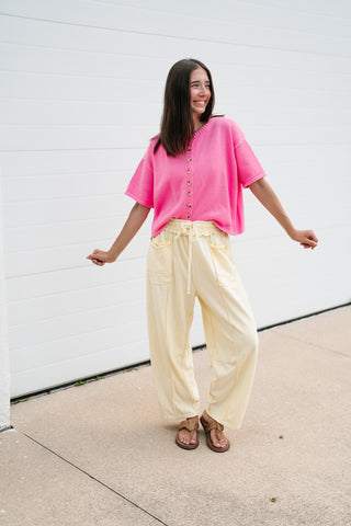 Sweet Pink Button Up Knit Cardigan - Bright Pink