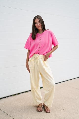 Sweet Pink Button Up Knit Cardigan - Bright Pink