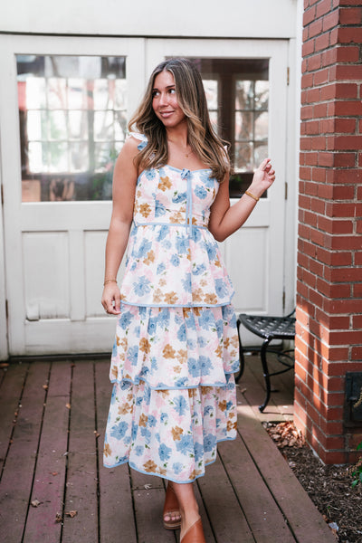 Wildflower Charm Floral Tiered Ruffle Midi Dress