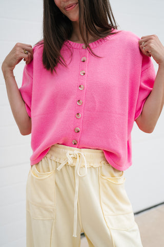 Sweet Pink Button Up Knit Cardigan - Bright Pink