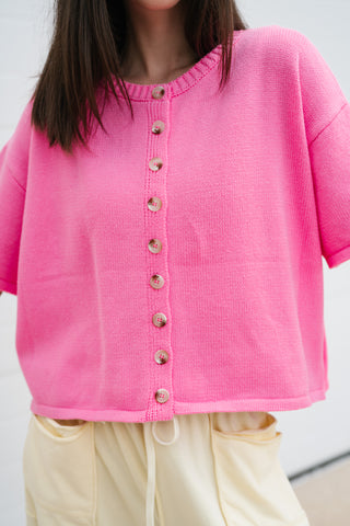Sweet Pink Button Up Knit Cardigan - Bright Pink