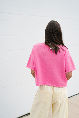 Sweet Pink Button Up Knit Cardigan - Bright Pink