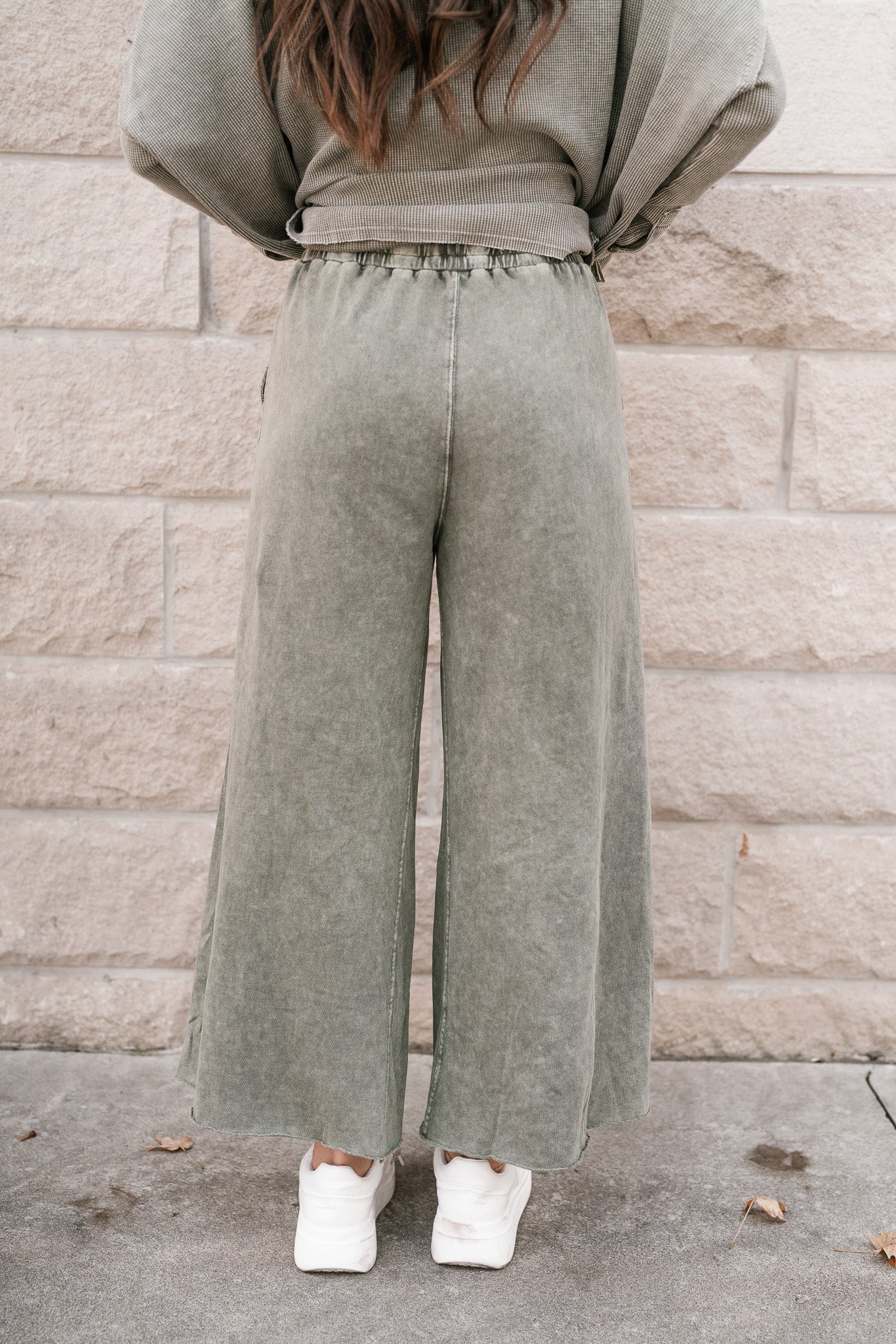 Can't Be Matched Mineral Wash Wide Leg Pants - Olive