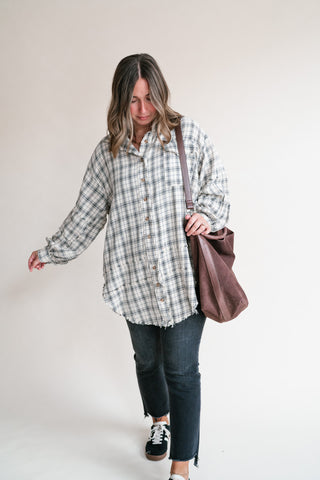 Everyday Plaid Button-Up Oversized Flannel - Natural