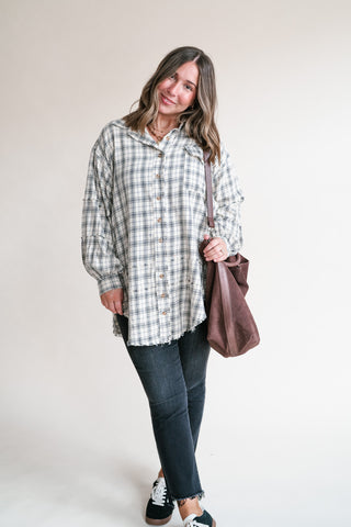 Everyday Plaid Button-Up Oversized Flannel - Natural