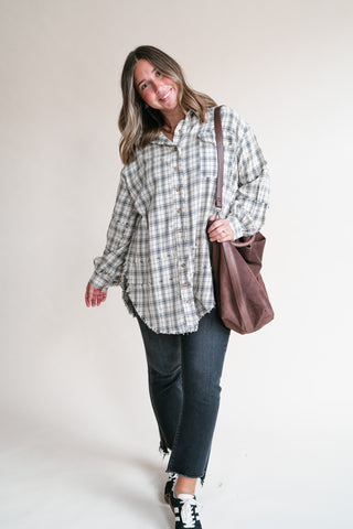 Everyday Plaid Button-Up Oversized Flannel - Natural
