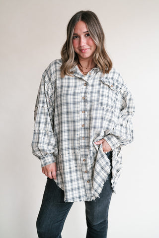 Everyday Plaid Button-Up Oversized Flannel - Natural