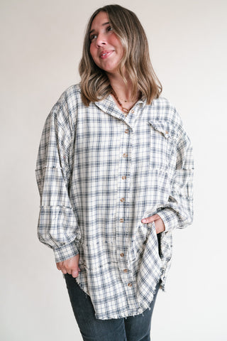 Everyday Plaid Button-Up Oversized Flannel - Natural