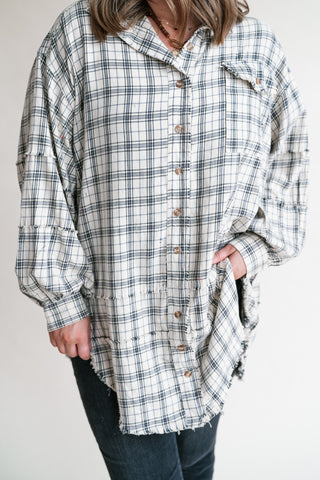 Everyday Plaid Button-Up Oversized Flannel - Natural