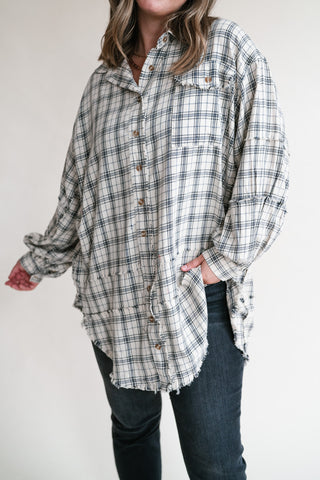 Everyday Plaid Button-Up Oversized Flannel - Natural