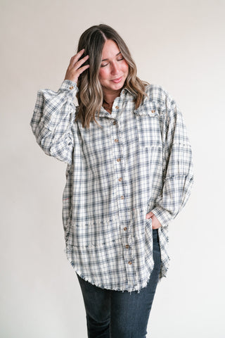 Everyday Plaid Button-Up Oversized Flannel - Natural