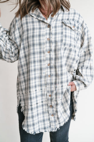 Everyday Plaid Button-Up Oversized Flannel - Natural
