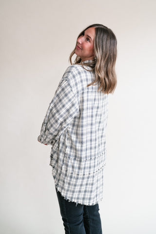 Everyday Plaid Button-Up Oversized Flannel - Natural