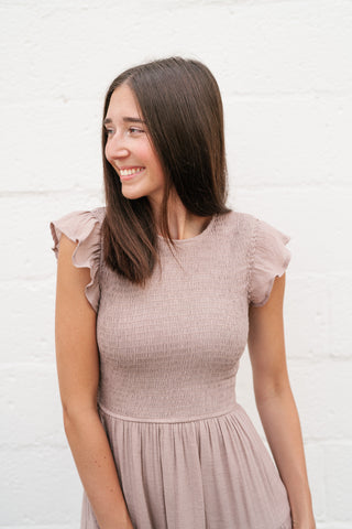 The Willow Smocked Midi Dress - Taupe