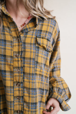 Everyday Plaid Button-Up Oversized Flannel - Marigold