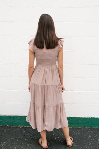 The Willow Smocked Midi Dress - Taupe