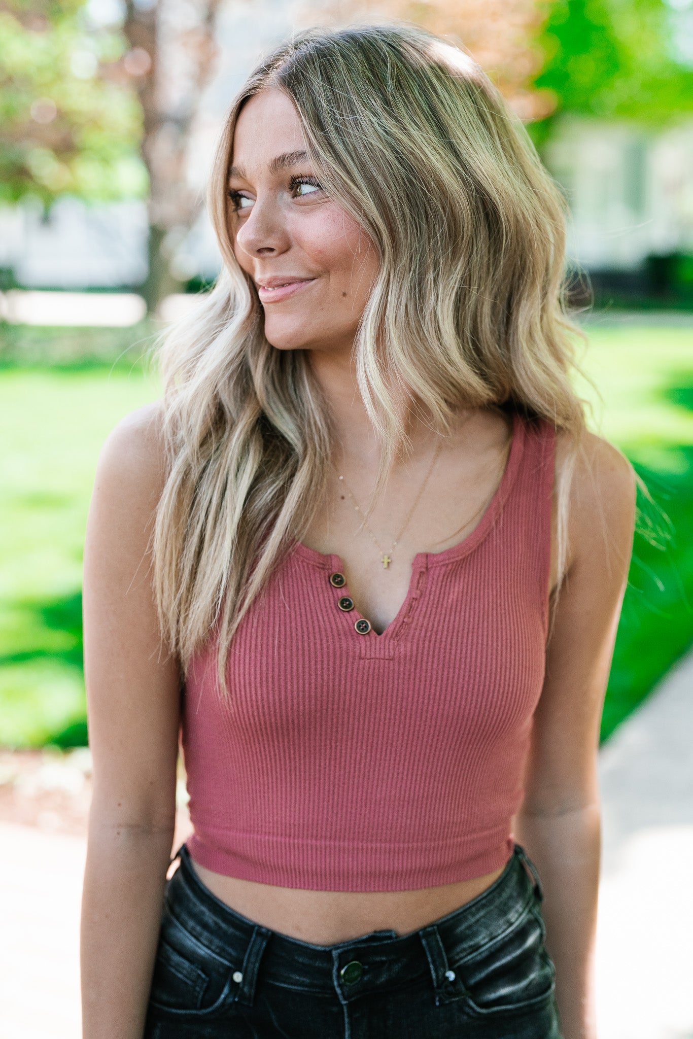 Lazy Day Ribbed Tank - Ruby