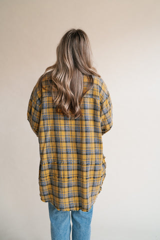 Everyday Plaid Button-Up Oversized Flannel - Marigold