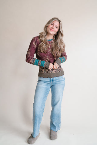 We The Free Easy Does It Printed Long Sleeve Tee