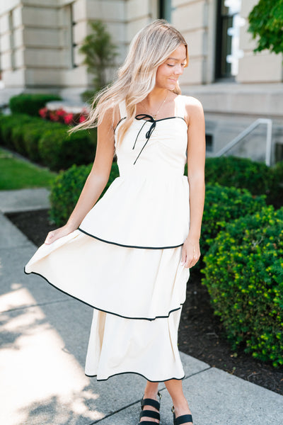 Timeless Love Contrast Binding Tiered Midi Dress