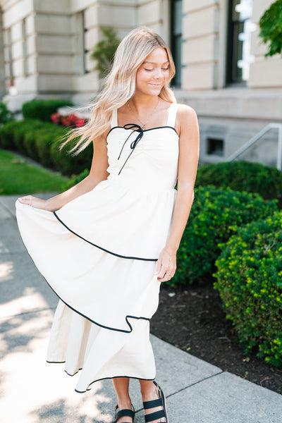 Timeless Love Contrast Binding Tiered Midi Dress