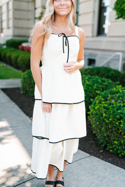 Timeless Love Contrast Binding Tiered Midi Dress